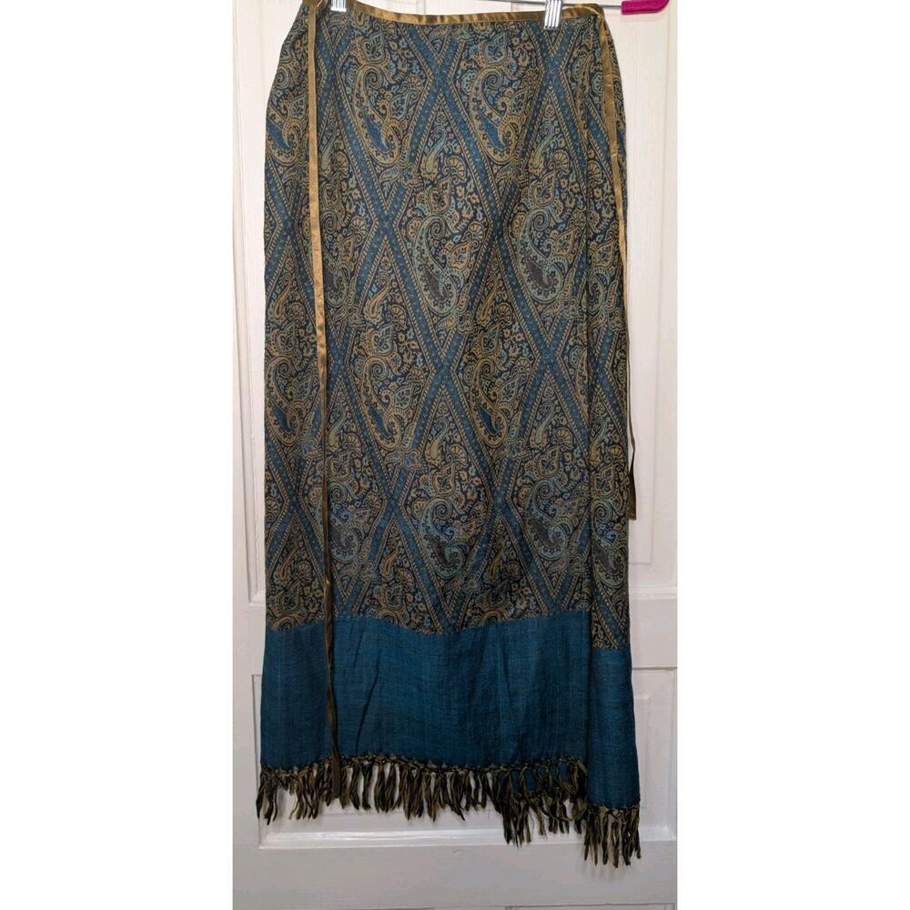 VTG Karen Kane Wool Paisley Wrap Skirt Boho Fringe Women's S/M Whimsgorh(929)